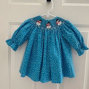 Smocked snowman dress by Amanda Remembered
